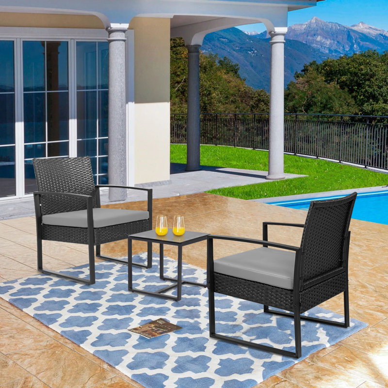 Beoll 3 piece rattan seating group with cushions sale